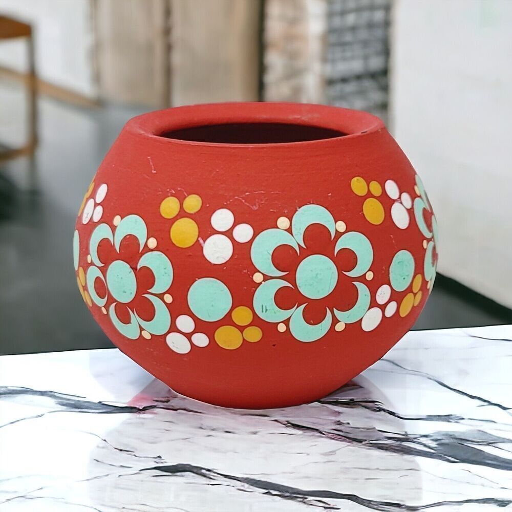 Small Vintage Ceramic Candle Holder Hand Painted Flowers